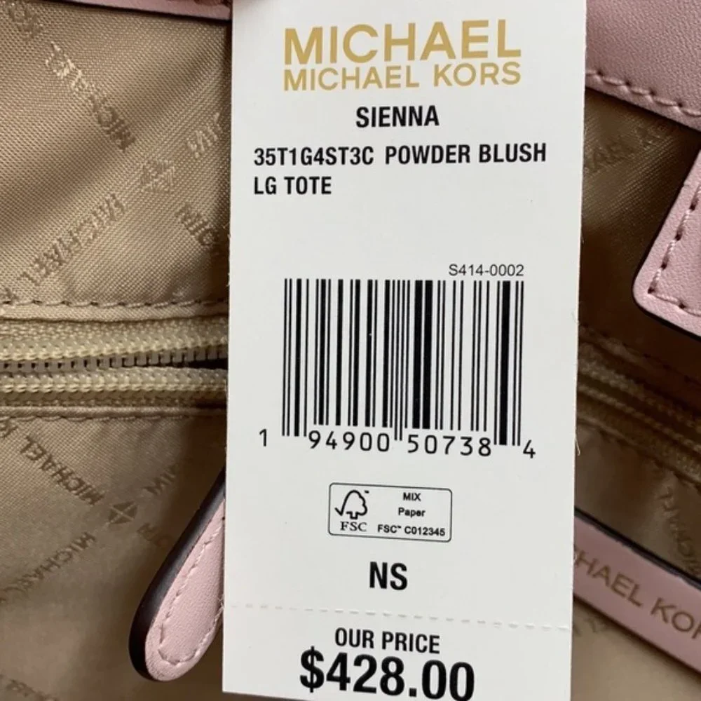 Michael Kors Sienna Large Tote Shoulder Bag Powder Blush Leather Canvas